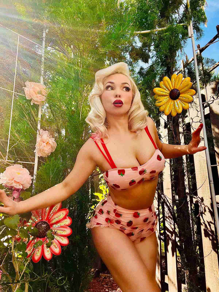Set Tankini in pizzo alla fragola