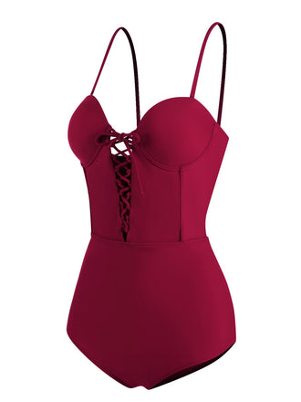 Costumi intero con lacci spalline sottili bordeaux anni '60
