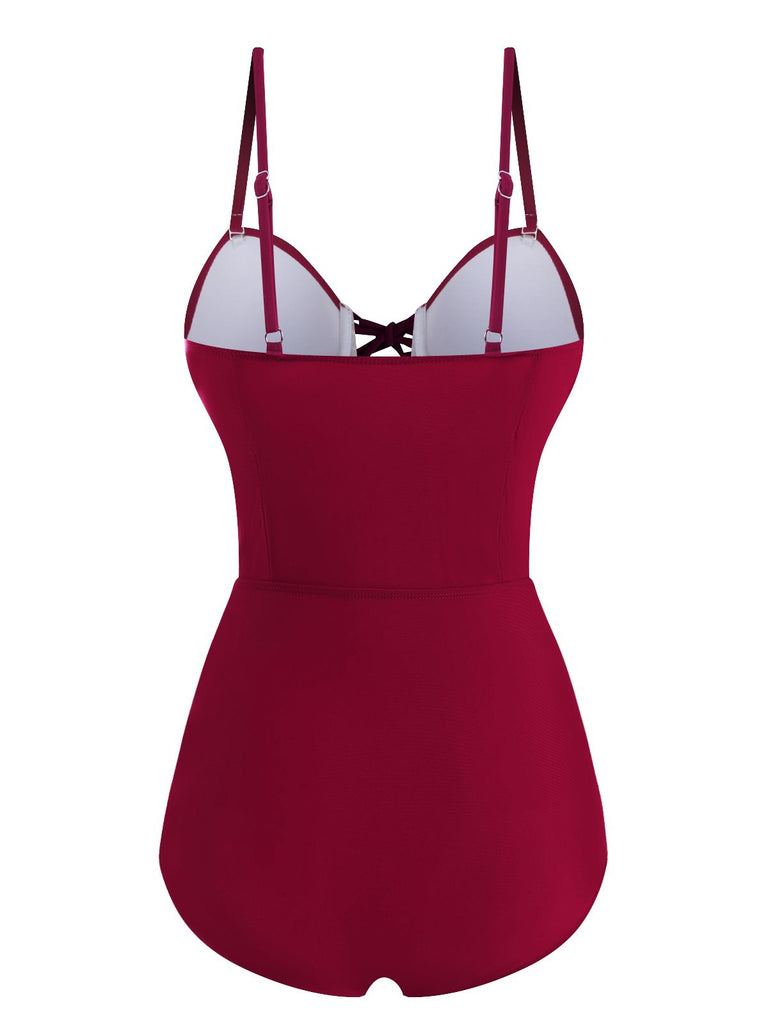 Costumi intero con lacci spalline sottili bordeaux anni '60