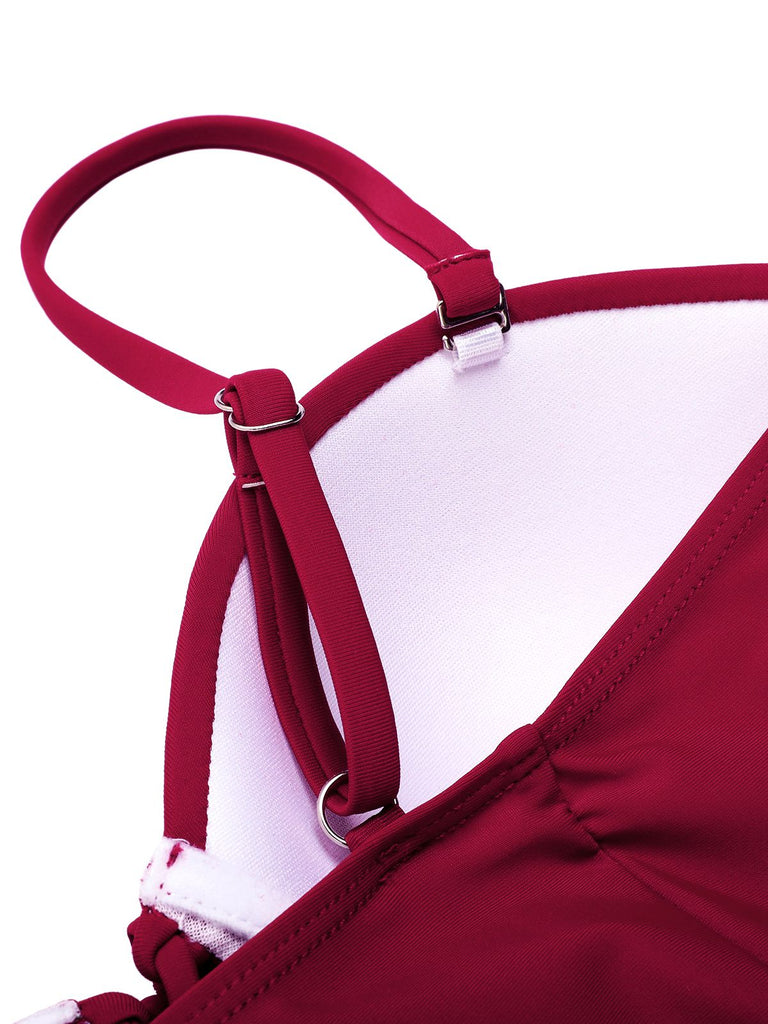 Costumi intero con lacci spalline sottili bordeaux anni '60