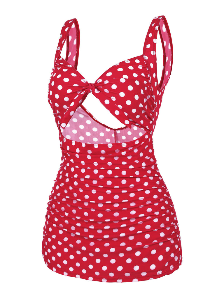 Costumi intero a pois con spalline rosso anni '40