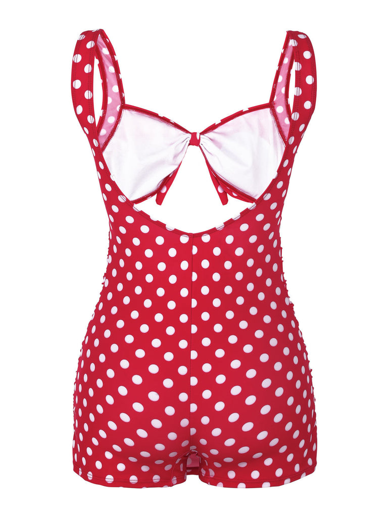 Costumi intero a pois con spalline rosso anni '40