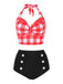 Set Bikini plaid scollo all'americana rosso anni '50