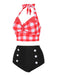 Set Bikini plaid scollo all'americana rosso anni '50