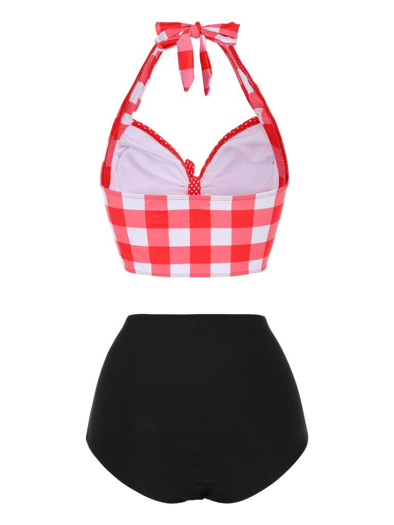 Set Bikini plaid scollo all'americana rosso anni '50