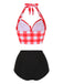 Set Bikini plaid scollo all'americana rosso anni '50