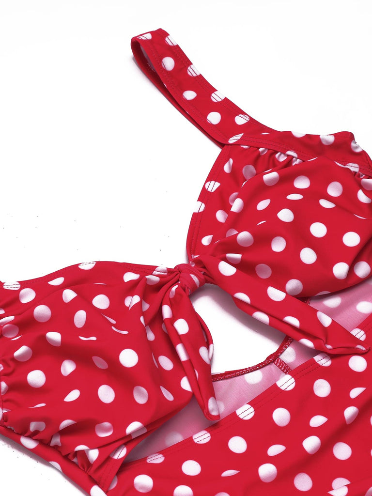 Costumi intero a pois con spalline rosso anni '40