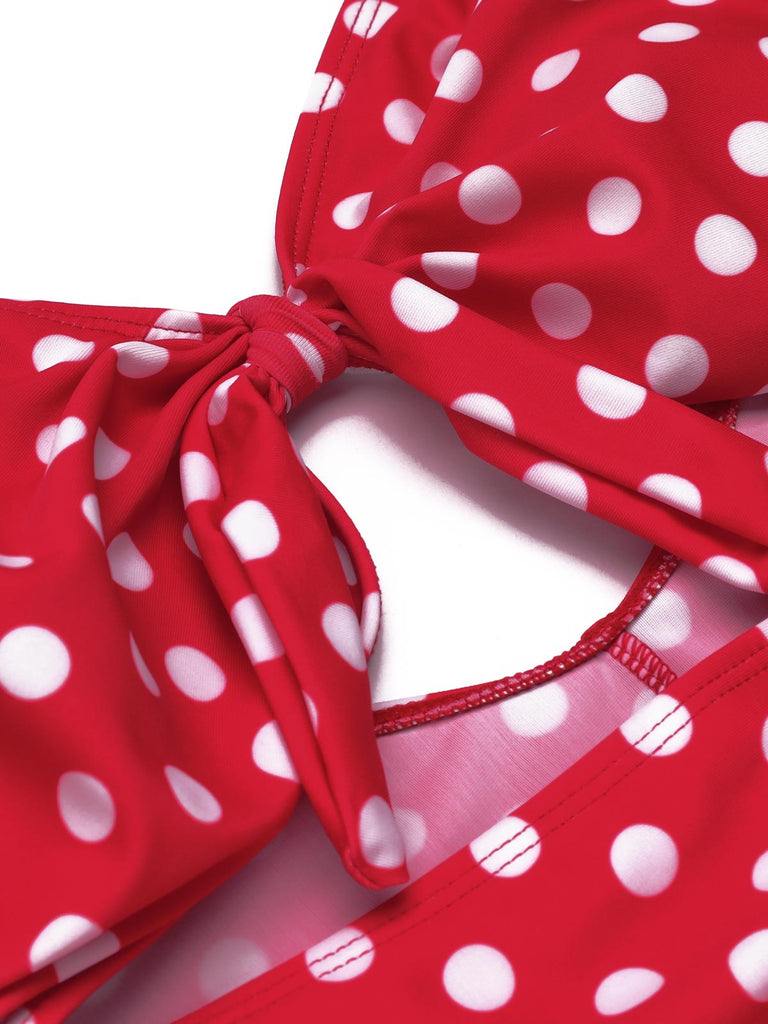 Costumi intero a pois con spalline rosso anni '40