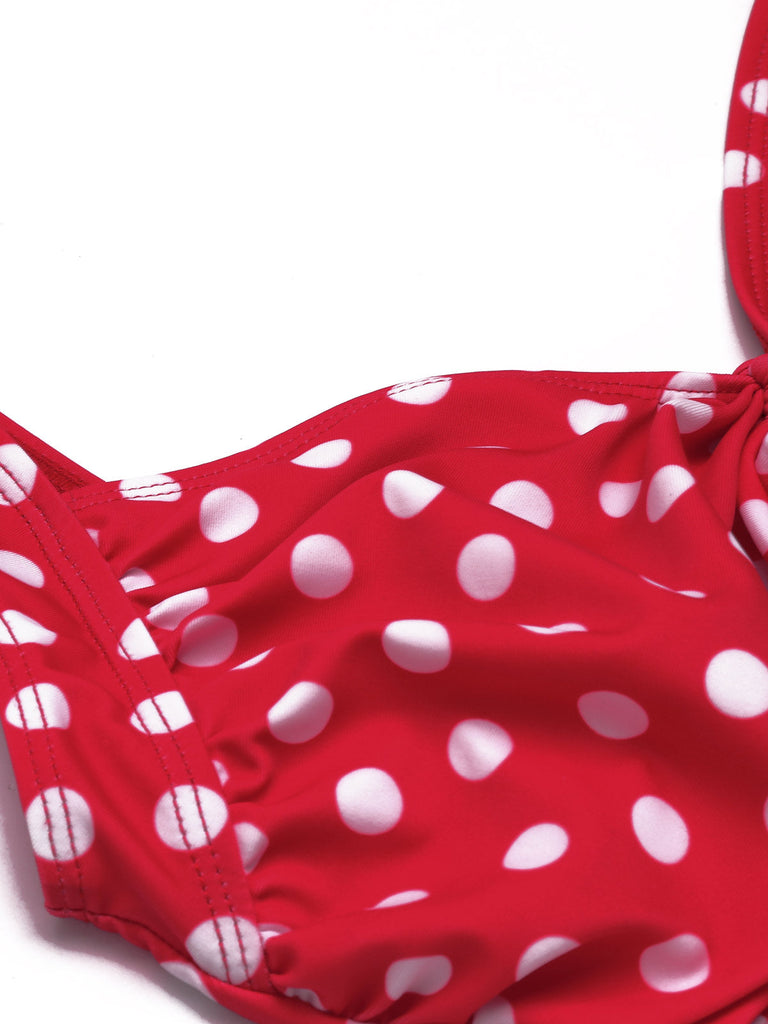 Costumi intero a pois con spalline rosso anni '40