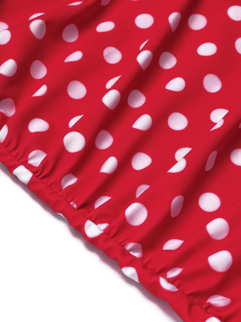 Costumi intero a pois con spalline rosso anni '40