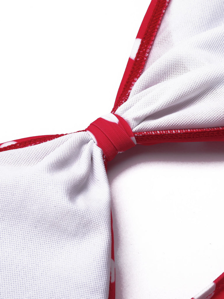 Costumi intero a pois con spalline rosso anni '40