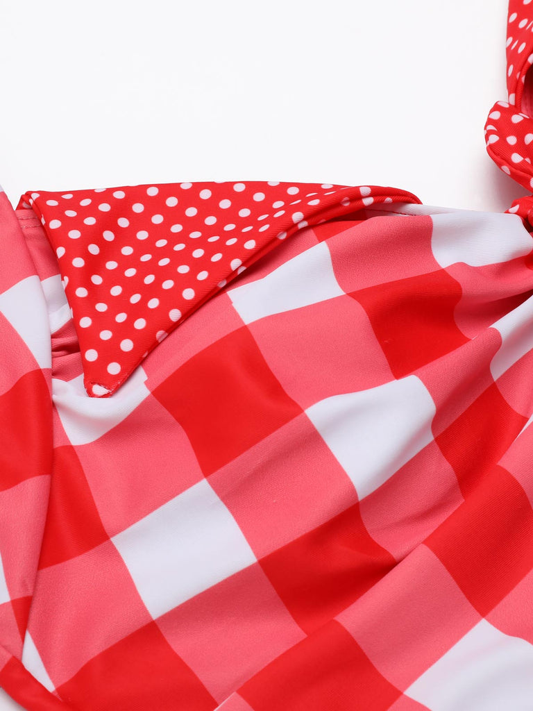 Set Bikini plaid scollo all'americana rosso anni '50