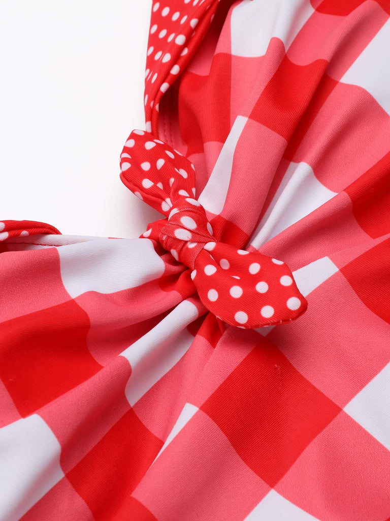 Set Bikini plaid scollo all'americana rosso anni '50