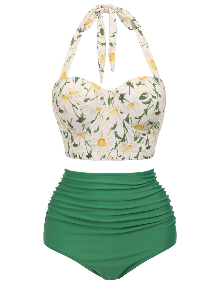 Bikini scollo all'americana lacci floreale anni '50