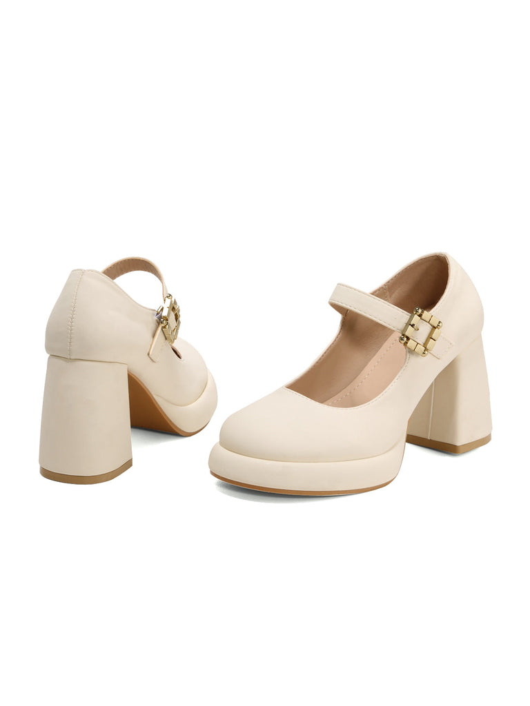 Scarpe Mary Jane retrò con punta tonda e tacco alto