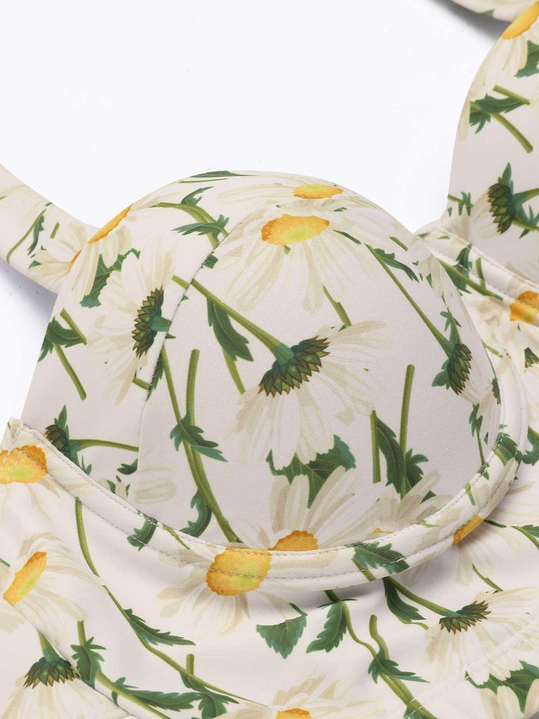 Bikini scollo all'americana lacci floreale anni '50