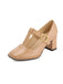 Scarpe Mary Jane in vernice beige con tacco a blocco