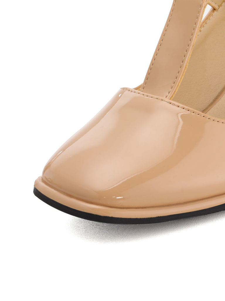 Scarpe Mary Jane in vernice beige con tacco a blocco