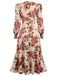 Abito a rose con maniche lunghe scollo a V anni '40