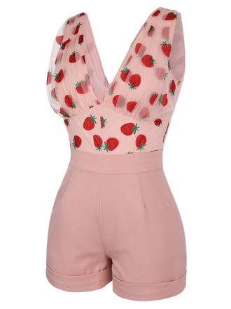Tuta corta in pizzo patchwork rosa fragola anni '50