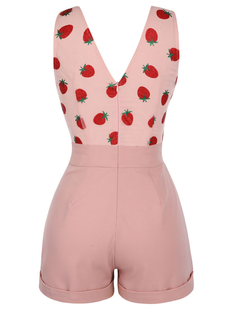 Tuta corta in pizzo patchwork rosa fragola anni '50