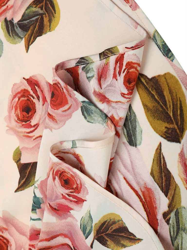 Abito a rose con maniche lunghe scollo a V anni '40