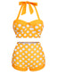 Set Bikini a pois scollo all'americana giallo anni '50