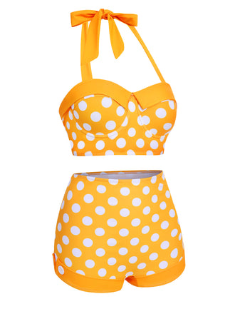 Set Bikini a pois scollo all'americana giallo anni '50