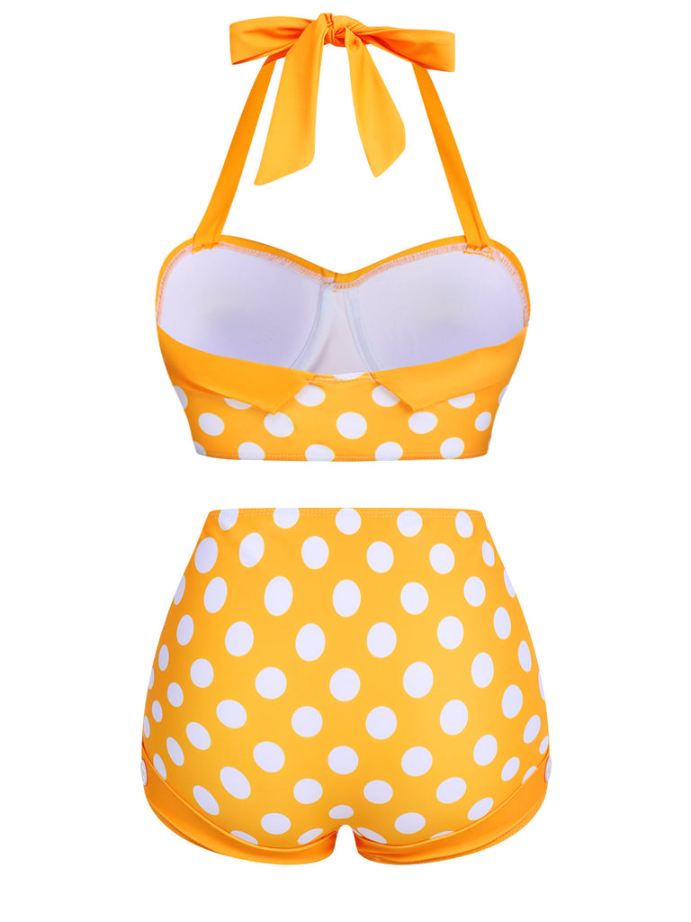 Set Bikini a pois scollo all'americana giallo anni '50