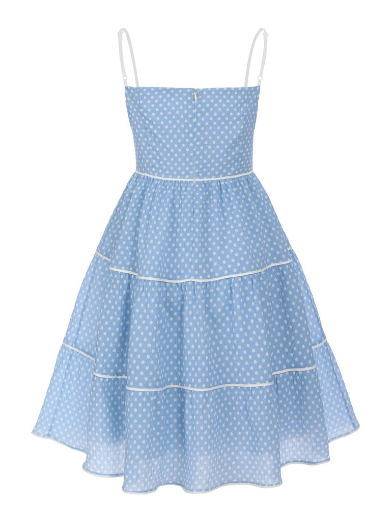 Abito azzurro a pois con cinturini anni '50