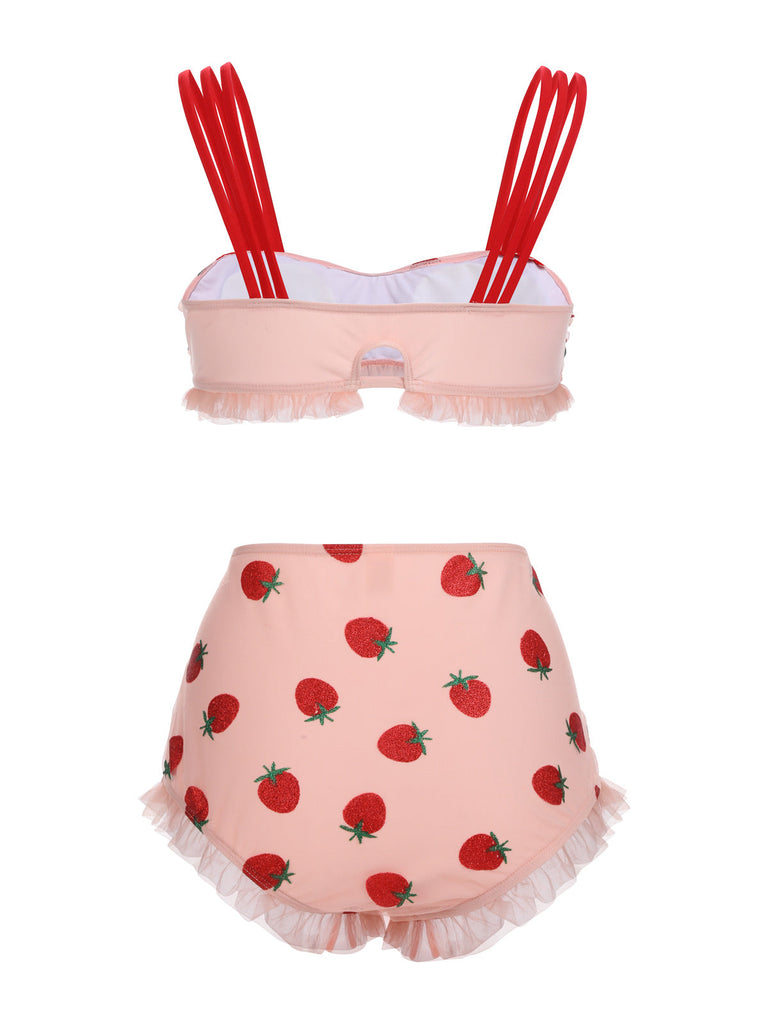 [Taglia Forti] Set Bikini e fragole in pizzo con canotta anni '50
