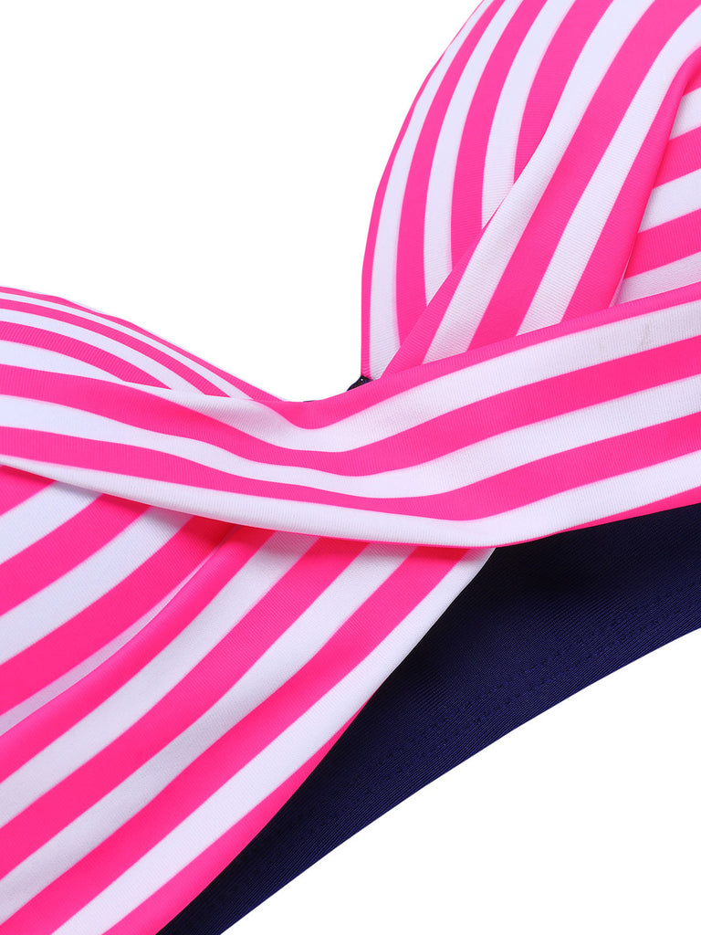 Costumi a righe scollo all'americana rosa e blu anni '50