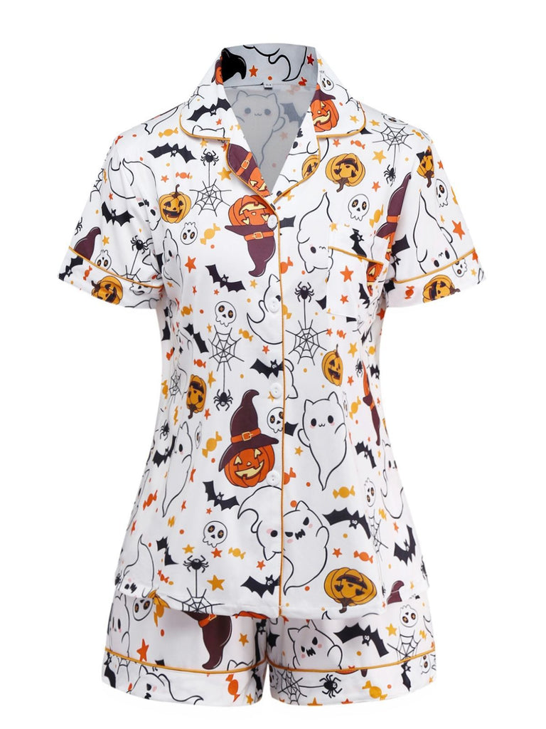 Pigiama con collare dentellato Halloween bianco anni '50