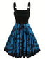 [Taglia forti] Abito con lacci a pipistrello Halloween blu scuro anni '50