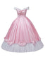 Abito da principessa con fiocco in raso spalle scoperte rosa anni '50
