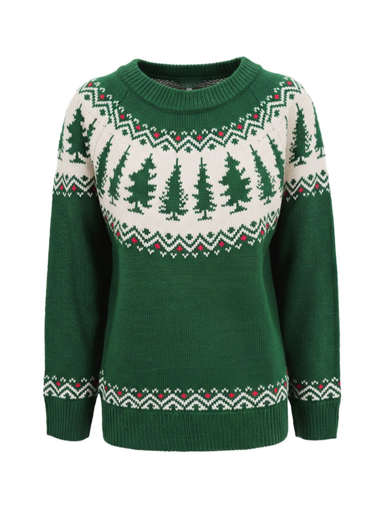Maglione Fair Isle con albero di Natale verde anni '80