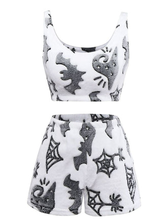 2PCS Pigiama di flanella con ragno luminoso bianco anni '70