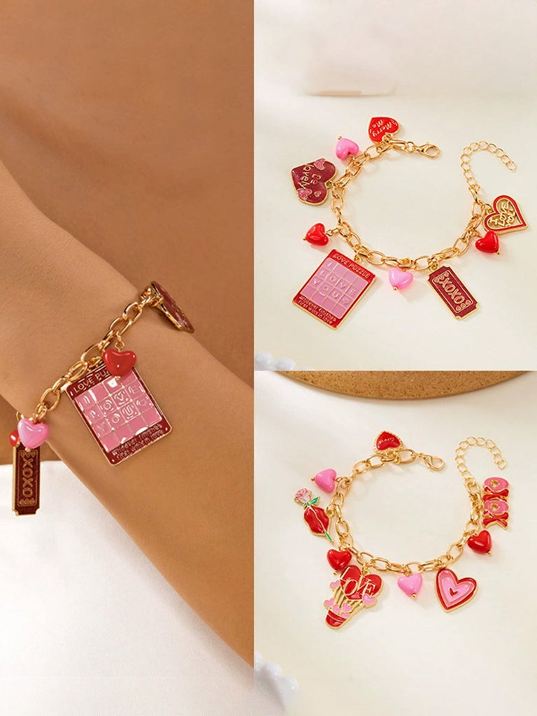 Bracciale con ciondolo a forma di cuore e rosa per San Valentino
