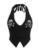 Top corto punk teschio e strass con bottoni nero anni '50