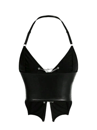 Corsetto gotico con coulisse e catena a croce nero anni '80