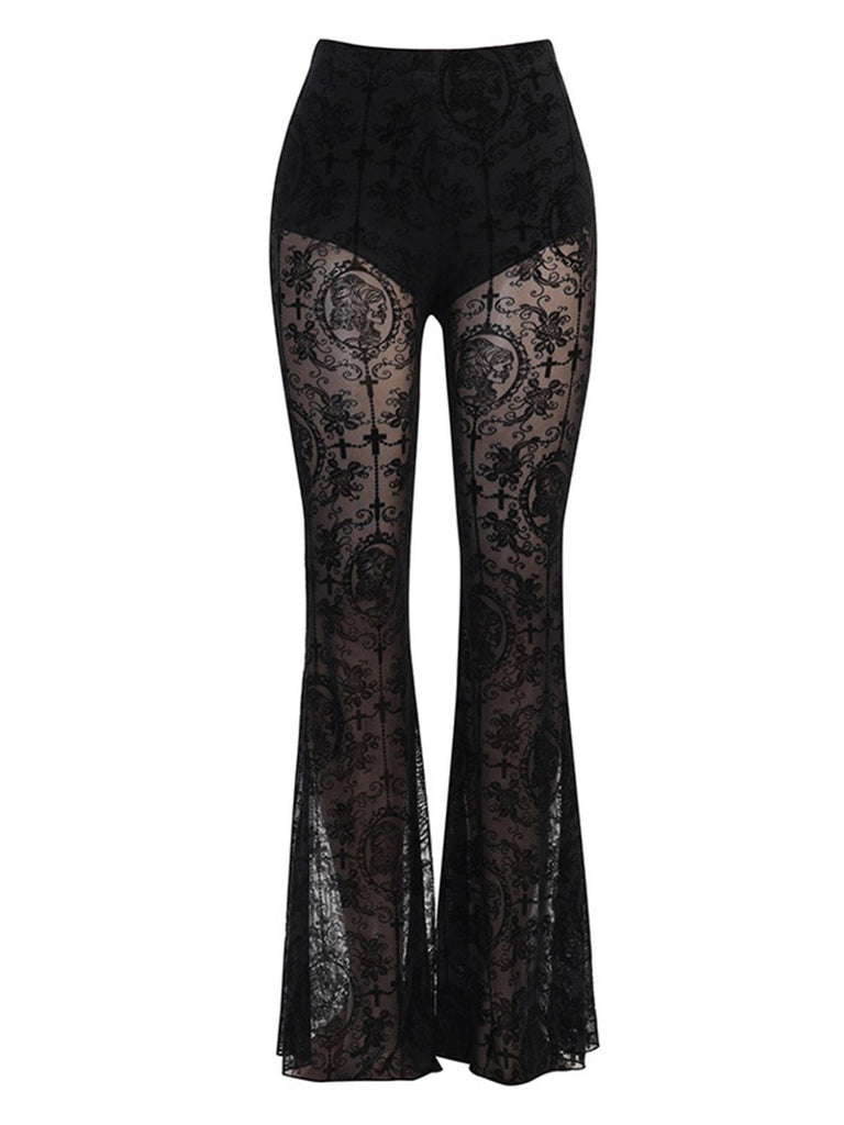 Pantaloni a zampa a vita alta in pizzo Halloween anni '30