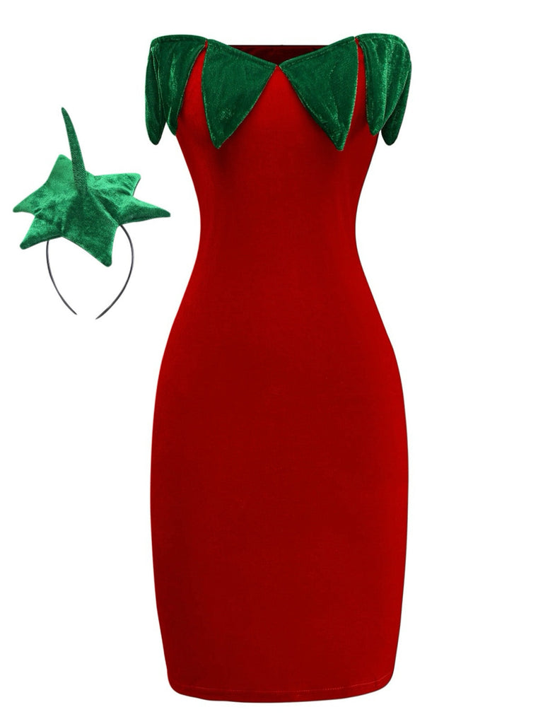 Mini abito a forma di fragola rosso anni '80