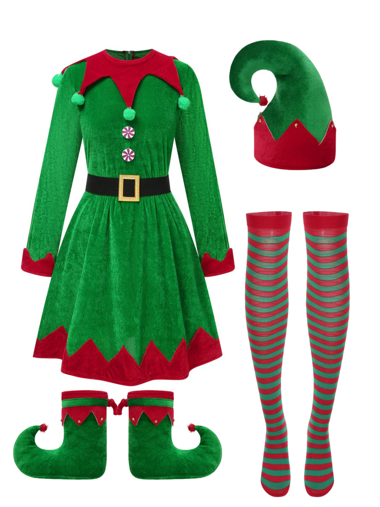 Completo da elfo di Natale verde anni '40