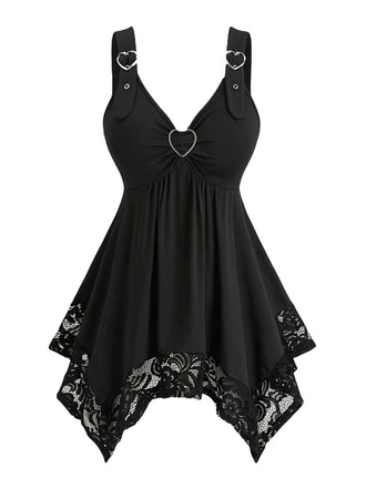 [Taglie forti] Top tunica in pizzo a cuore nero anni '70