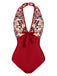Costumi intero floreale scollo all'americana bordeaux anni '50