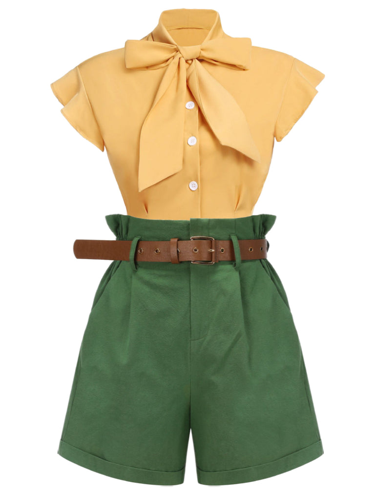 Pantaloncini con cintura tinta unita verde scuro anni '60