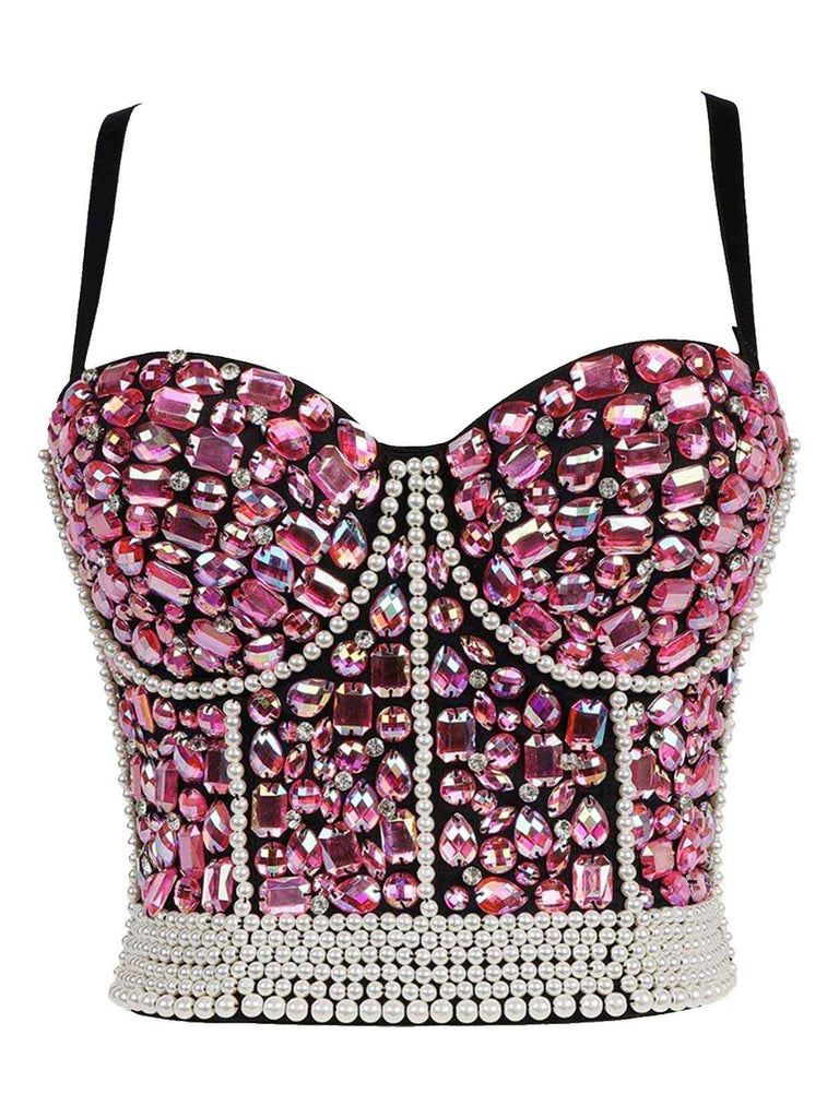 Top corsetto perle di strass  con spalline sottili anni '70