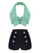 Bikini con ferretto fiocco a righe retrò blu anni '50