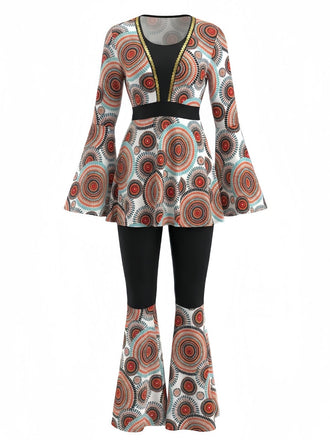 2PCS Top hippie con maniche a campana e pantaloni svasati anni '70