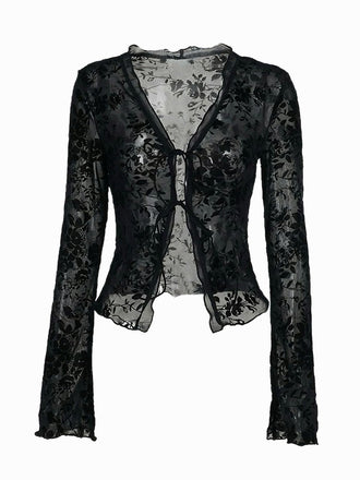 Camicetta trasparente con pizzo idrosolubile nero anni '60